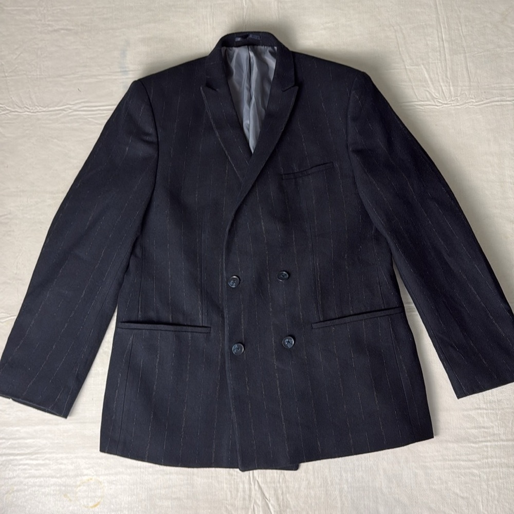 NOAK Men’s Black Pinstriped Double Breasted Relaxed Fit Sports Coat Size 40S